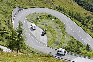 Alpine road, motorhome speeding, Eastern Alps