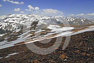 Alpine scene with snow capped mountains in Yosemite National Park