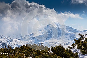 Alpine scenery in the winter, with fresh, deep snow cover