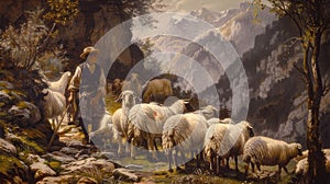 Alpine Shepherd: Guiding the Flock in 18th Century Scenery