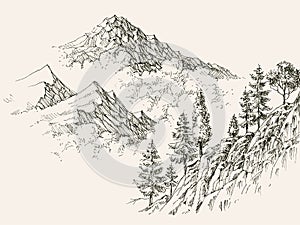 Alpine sketch, mountain ranges