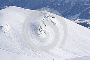 Alpine ski resort slopes from afar