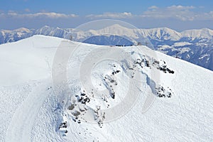 Alpine ski resort slopes from afar