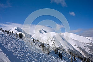 Alpine ski slope at winter Bulgaria