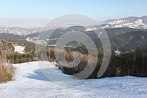 Alpine skiing track, Belokurikha city, Altai, Russia