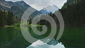 Alpine spring landscape with mountain lake