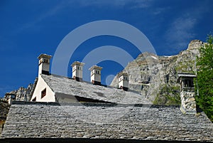 Alpine stone roofs. Alpe Devero, Italy photo