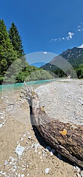 alpine stream with crystal blue water