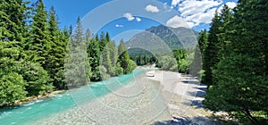 alpine stream with crystal blue water