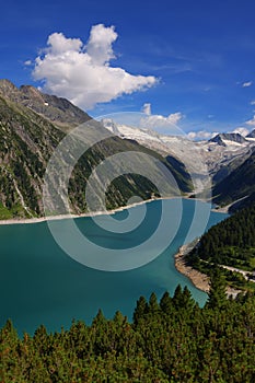 Alpine summer landscape of Schlegeisspeicher lake in the Ziller Alps, Austria