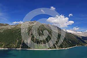 Alpine summer landscape of Schlegeisspeicher lake in the Ziller Alps, Austria
