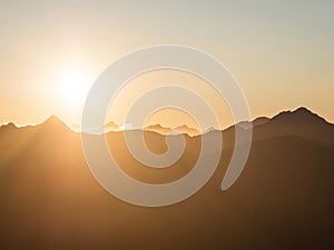 Alpine sunset mountain layers nature landscape panorama from Brewster Hut West Coast Otago Southern Alps New Zealand photo