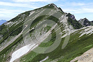 Alpine terrain on Mount Karamatsu, Japan Alps