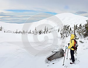 Alpine touring skier in winter mountain