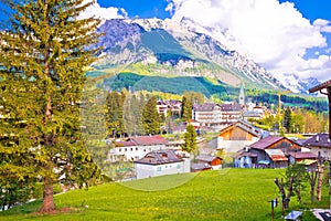 Alpine town of Cortina d` Ampezzo in Dolomites Alps view