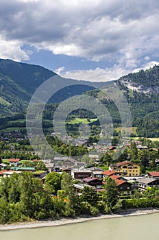 Alpine town with river