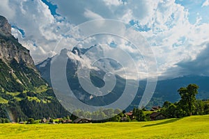 Alpine valley Grindelwald. Jungfrau, Switzerland. Under the Bernese alps