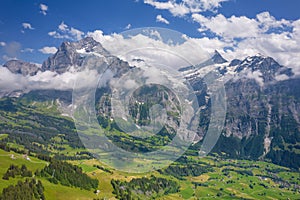 Alpine valley Grindelwald. Jungfrau, Switzerland. Under the Bernese alps
