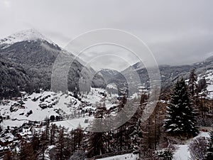 Alpine village on cloudy day