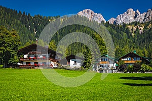 Alpine village with cute houses in the Alps, Austria