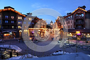 Alpine Village at Dusk, The Village @ Mammoth Mountain, California USA