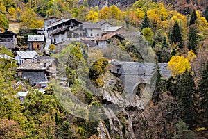 Alpine village of Pondel in autumn, Aosta Valley, Italy