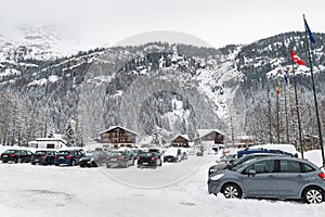 Alpine village under the snow. Macugnaga Staffa, Italy