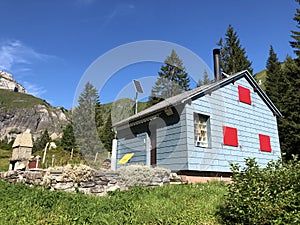 The Alpine village of Vorder Ahornenin in a Oberseetal mountain valley and in the Glarnerland tourist region, Nafels Naefels