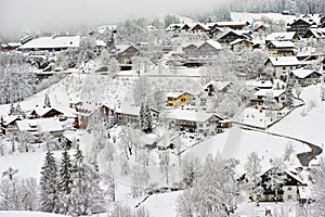 Alpine village white winter wonderland