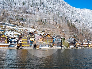 Alpine villages Hallstatt in Austria One of the most beautiful winter season snow moutain