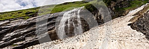 Alpine waterfall at Grossglockner high alpine road. Austria. Panorama