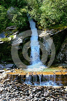 Alpine waterfall in Zervreila in Switzerland 31.7.2020