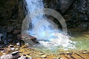 Alpine waterfall in Zervreila in Switzerland 31.7.2020