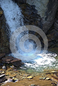 Alpine waterfall in Zervreila in Switzerland 31.7.2020