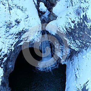 Alpine Winter Gorge Arial View