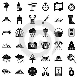 Alpinism icons set, simple style
