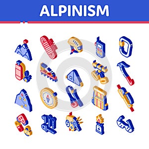 Alpinism Isometric Icons Set Vector