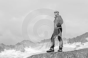 Alpinist meditates according to the meaning of life