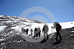 Alpinists at the climbing in Caucasus mountains
