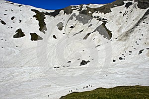Alpinists on a snow field, photo