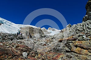 Alpinists team in high mountain glacier in Himalayas