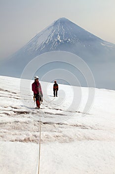 Alpinists on the top of Top of Ploskaya Sopka.