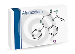 Alprazolam, molecule. It is benzodiazepine, short-acting tranquilizer with anxiolytic, sedative-hypnotic, anticonvulsant