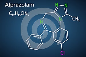 Alprazolam, molecule. It is benzodiazepine, short-acting tranquilizer with anxiolytic, sedative-hypnotic, anticonvulsant photo