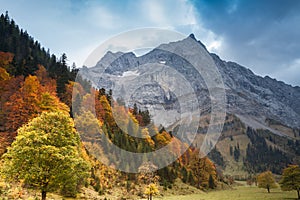 Alps autumn mountain landscape with dark blue sky. Austria, Tiro photo