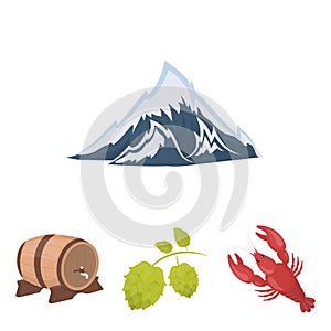 Alps, a barrel of beer, lobster, hops. Oktoberfest set collection icons in cartoon style vector symbol stock