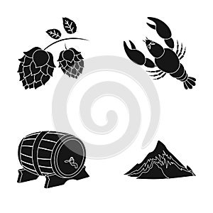 Alps, a barrel of beer, lobster, hops. Oktoberfestset collection icons in black style vector symbol stock illustration