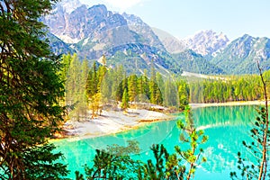 Alps and Braies Lake Scenery