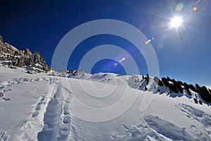 Alps Dolomite sun and snow