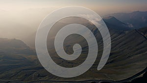 Alps, France - Drone - Panorama of French Alps at Morning With Fog in the Valleys